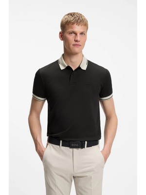 Boss Erkek Dar Kesim Pamuklu Kısa Kollu Siyah Polo Yaka T-Shirt 50564688-001