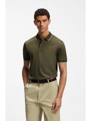 Boss Erkek Dar Kesim Nefes Alabilen Merserize Pamuklu Kısa Kollu Haki Polo Yaka T-Shirt 50565587-347