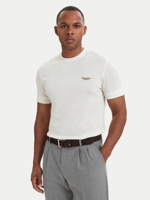 Boss Erkek Normal Kesim Yuvarlak Yakalı Logo Detaylı Merserize Pamuklu Kısa Kollu Ekru T-Shirt 50565175-118