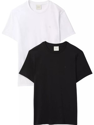 Calvin Klein Erkek Ikili Paket Slim Fit Yuvarlak Yakalı Ck Logo Işlemeli Kısa Kollu Siyah-Beyaz T-Shirt LV04LD245G-3GE