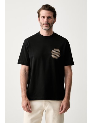 Boss Erkek Normal Kesim Nefes Alabilen Organik Pamuklu Desenli Kısa Kollu Siyah T-Shirt 50565606-002