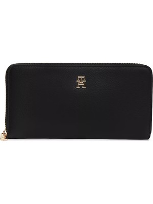 Tommy Hilfiger Kadın Th Monogram Logolu Bozuk Para Cepli Fermuarlı Siyah Cüzdan AW0AW18483-BDS