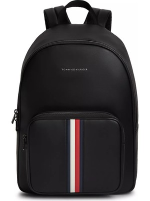 Tommy Hilfiger Erkek Ayarlanabilir Askılı Fermuarlı Ön Cepli Klasik Bayrak Logo Şeritli Siyah Sırt Çantası AM0AM14516-BDS