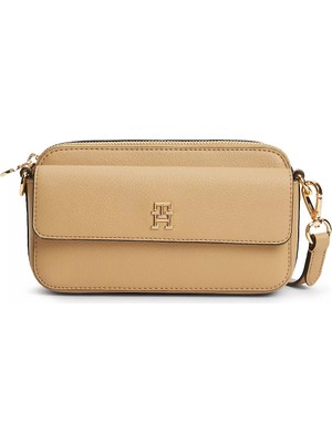 Tommy Hilfiger Kadın Çıkarılabilir Çapraz Askılı Th Monogram Dokulu Bej Omuz Çantası AW0AW18721-RBL