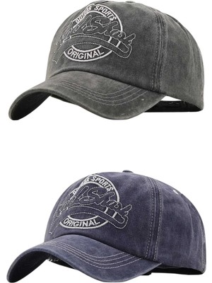 Tezzgelsin Unisex Eskitme Rock Shark Nakışlı Ayarlanabilir Beyzbol Kep Şapka 2'li Set