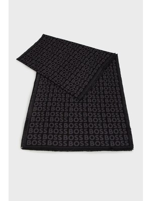 Boss Erkek Çift Taraflı Monogram Logolu Siyah Fular 50518661-001