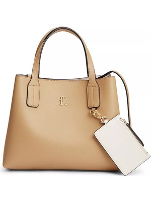 Tommy Hilfiger Kadın Çıkarılabilir Mini Askılı ve Cüzdanlı Th Monogram Logolu Bej Omuz Çantası AW0AW18722-RBL