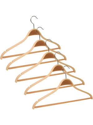 NYN 8061-ÇB Barlı Pantolon Gömlek Kombin Naturel Renk 5'lı Ahşap Askı