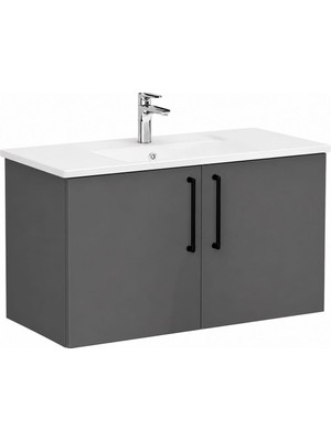 VitrA Root Flat 100 cm 2 Kapaklı Banyo Dolabı Rafsız Antrasit 72168