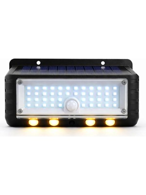 Solar Hareket Sensörlü LED Duvar Lambası 3W 44 Smd Beyaz + 4 Gün Işığı Led, 300 Lümen, IP65