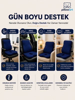 Pillowart Ortopedik Sırt ve Oturma Minderi Seti – Bel, Sırt ve Kuyruk Sokumu Için Ergonomik Visco Destek