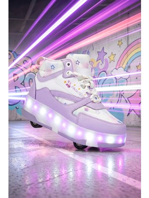 Dark Seer Ds Speedy Beyaz Mor Tekerlekli Işıklı Paten Çocuk Ayakkabı Sneaker