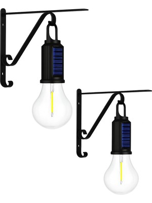 2 Li Set Güneş Enerjili LED Dış Mekan Lamba, Su Geçirmez, Ferforje Askılı, USB Type-C Şarjl�