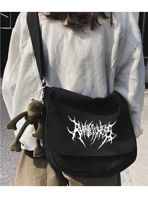 Touz Moda Harajuku   Gothic Punk Baskılı Unisex Yeşil Postacı Çantası