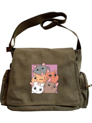 Touz Moda Cute Cat Seriouse Baskılı Unisex Postacı Çantası