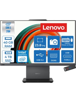 Lenovo Thinkcentre Neo 50A Intel Core 5 210H 40GB 4tb SSD Freedos Intel Graphics 23.8" Fhd (1920X1080) IPS Dokunmatik All In One Bilgisayar 12SC004XTRF20 + Zetta Usbbellek