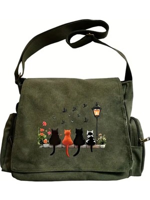 Touz Moda Blackco Duck Anatomy Baskılı Unisex Yeşil Postacı Çantası