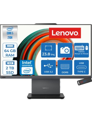 Lenovo Thinkcentre Neo 50A Intel Core 5 210H 64GB 2tb SSD Windows 11 Home Intel Graphics 23.8" Fhd (1920X1080) IPS Dokunmatik All In One Bilgisayar 12SC004XTRH29 + Zetta Usbbellek