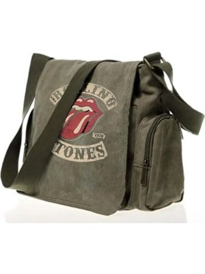 Touz Moda Y2K Rolling Stones Vintage Baskılı Unisex Yeşil Postacı Çantası