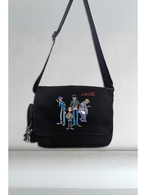 Touz Moda Gorillaz Unisex Siyah Postacı Çantası