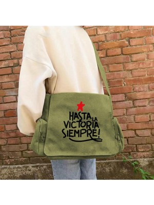 Touz Moda Hasta La Victoria Siempre Baskılı Unisex Yeşil Postacı Çantası
