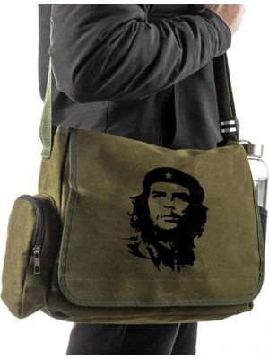 Touz Moda Lagom Moda Che Guevara Baskılı Unisex Yeşil Postacı Çantası