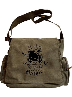 Touz Moda Modessy Hello Gothic Baskılı Unisex Yeşil Postacı Çantası