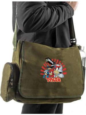 Touz Moda Samurai Pizza Cats Unisex Yeşil Postacı Çantası