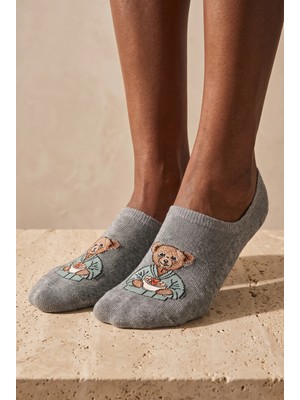 Katia & Bony Unisex Teddy Desenli Görünmez Çorap Koyu Gri