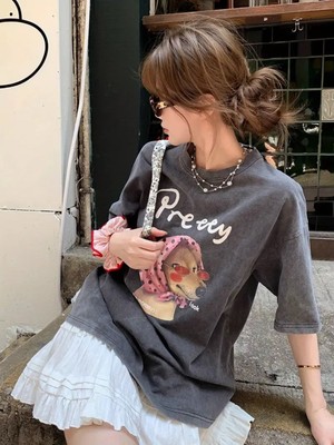 Touz Y2K Retro Baskılı Yıkamalı Vintage Unisex Oversize T-Shirt
