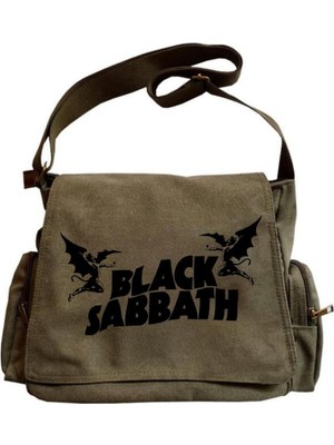 Touz Moda Black Sabbath Baskılı Unisex Yeşil Postacı Çantası