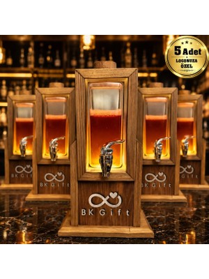 BK Gift Logonuza Özel 5 Adet LED Işıklı Premium Ahşap Içecek Dispenseri 70 cl Kurumsal Set