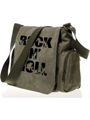 Touz Moda Rock N Roll Baskılı Unisex Yeşil Postacı Çantası