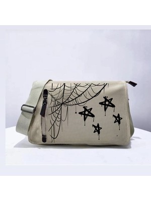 Touz Moda Gothic Web Baskılı Unisex Bej Postacı Çantası