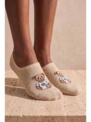 Bony Socks Unisex Teddy Desenli Görünmez Çorap Bej