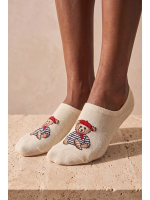 Bony Socks Unisex Teddy Desenli Görünmez Çorap Ekru