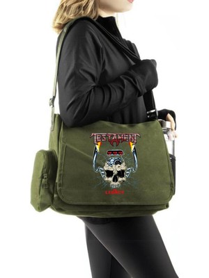 Touz Moda Testament Baskılı Unisex Yeşil Postacı Çantası