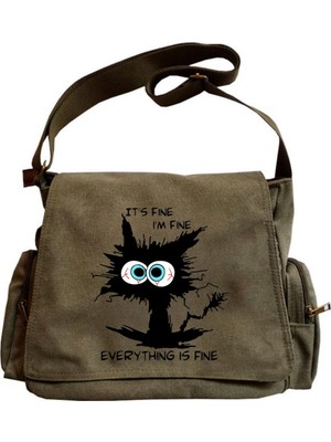Touz Moda Cute Cat Seriouse Baskılı Unisex Postacı Çantası