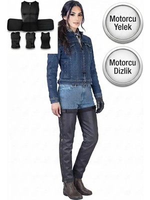 Markaflex 2li Takım Motosiklet Termal Isı Ylıtımlı Motorcu Koruma Yeleği ve Motosiklet Koruyucu Dizlik Yağmurluk Pantolon Içlik
