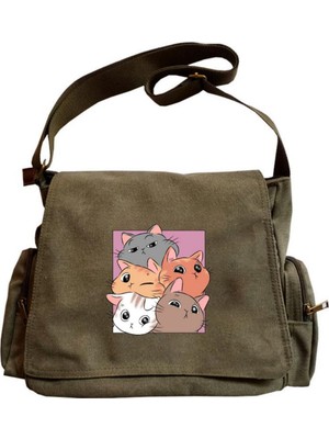 Touz Moda Cute Cat Seriouse Baskılı Unisex Postacı Çantası