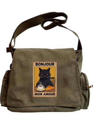 Touz Moda Cute Cat Seriouse Baskılı Unisex Postacı Çantası