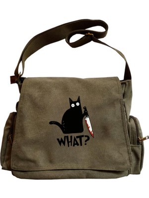 Touz Moda Cute Cat Seriouse Baskılı Unisex Postacı Çantası