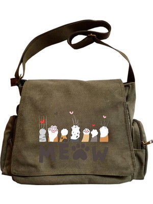Touz Moda Cute Cat Seriouse Baskılı Unisex Postacı Çantası