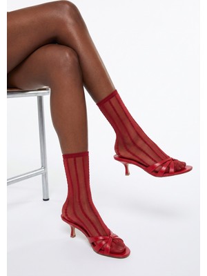 Bony Socks Kadın Örgü Desenli Ince Soket Çorap Bordo