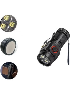 Mbl Type-c Şarjlı Güçlü Parlak Işıklı 5 Modlu Magnetli Metal Gövde El Feneri W5182