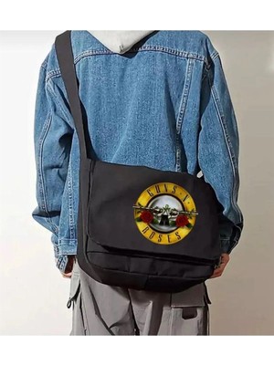 Touz Moda Rock Serisi Guns N' Roses Baskılı Unisex Siyah Postacı Çantası