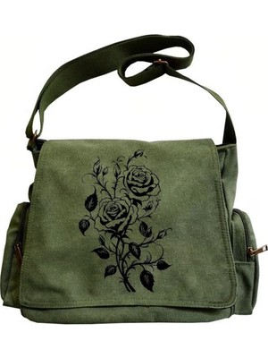 Touz Moda Black Rose Baskılı Unisex Postacı Çantası