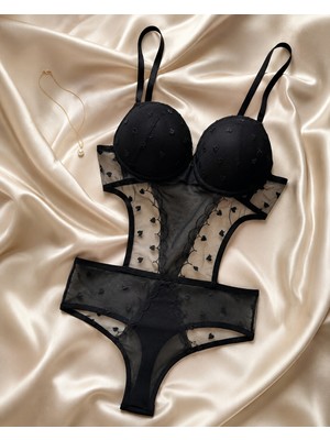 Veloura Elody Siyah Dolgulu Bodysuit