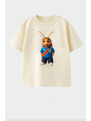 Monila Unisex Çocuk Pamuklu Demokratik Kongo Baskılı T-Shirt