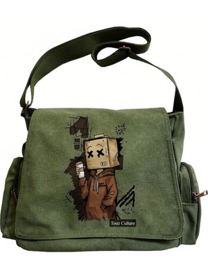 Touz Moda Cardboard Head Baskılı Unisex Postacı Çantası